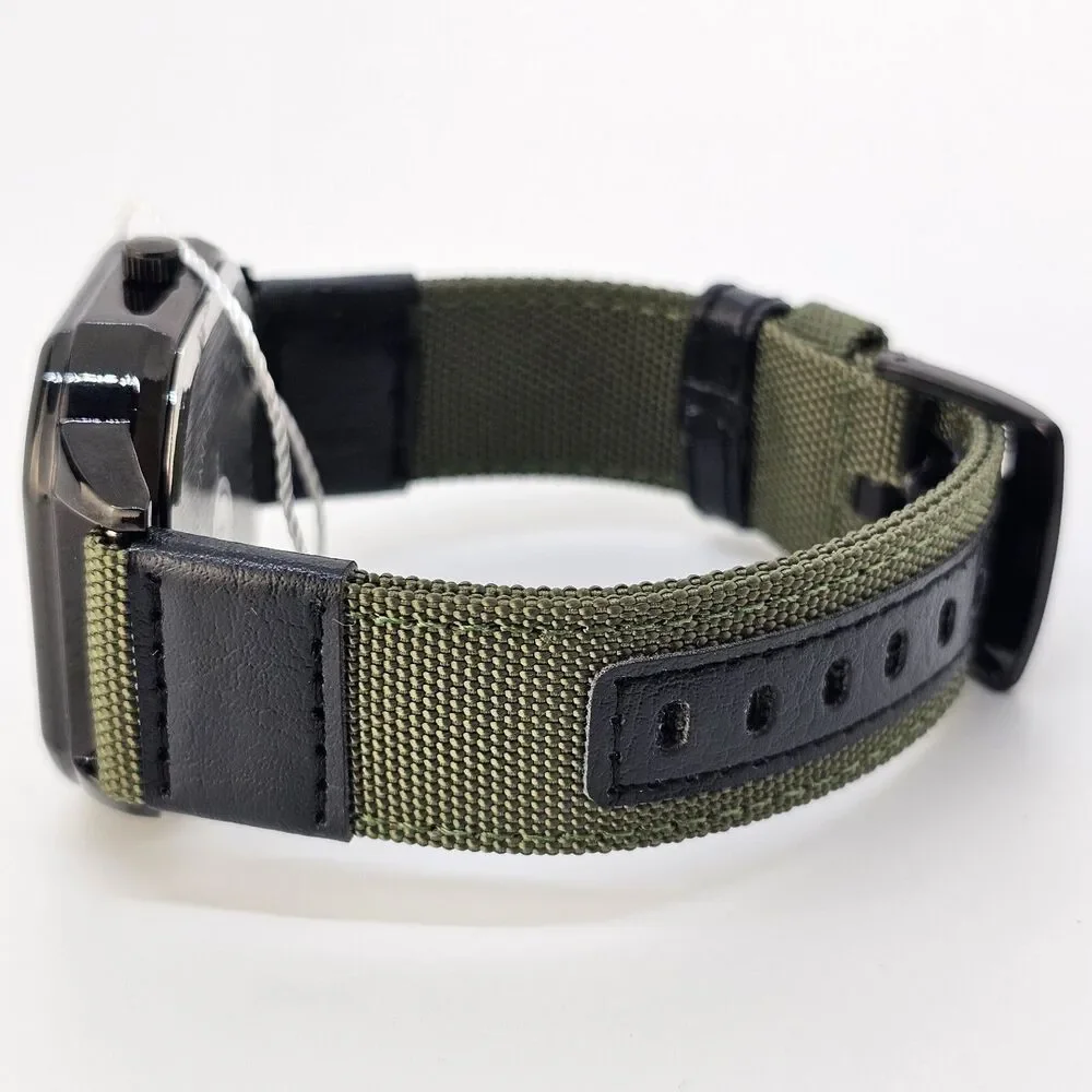 Men's‎ Watch 42MM Case Black Dial Date Indicator Army Green Black Canvas Bands